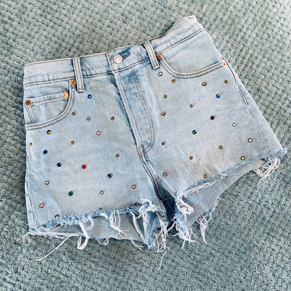 Levi's Light Blue Jean Shorts with Colorful Studs!